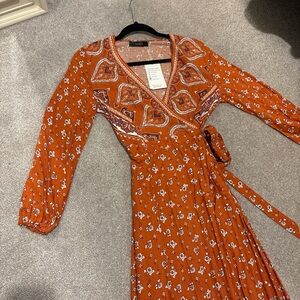 Bohemian Orange Long Sleeve Dress
